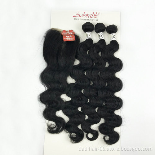 New style dropshipping mixed human hair extension,body wave packed blend human hair mixed animal mixed synthetic hair factory 22